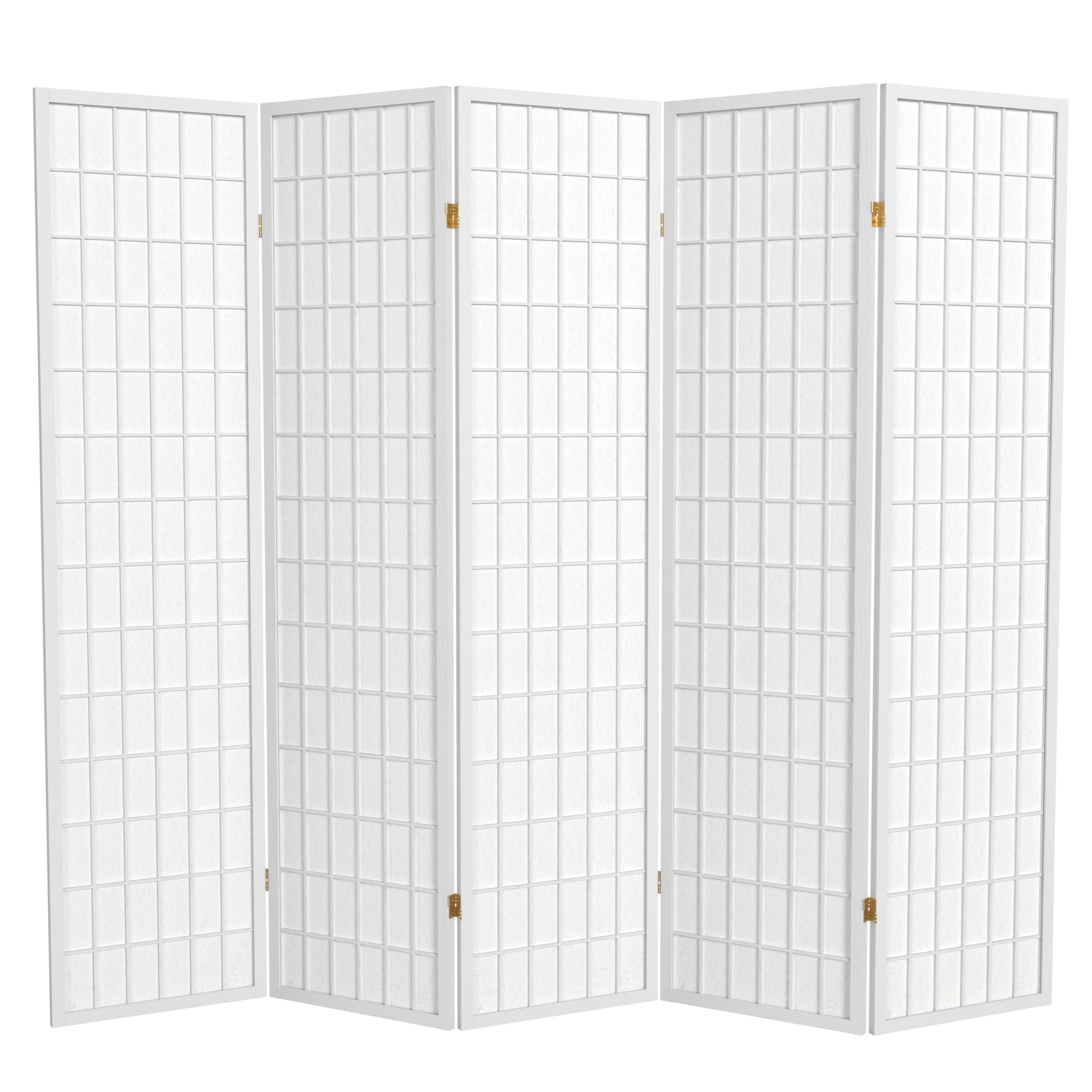 Red Lantern 6 ft. Tall Window Pane Shoji Screen-White-5 Panels Room Divider