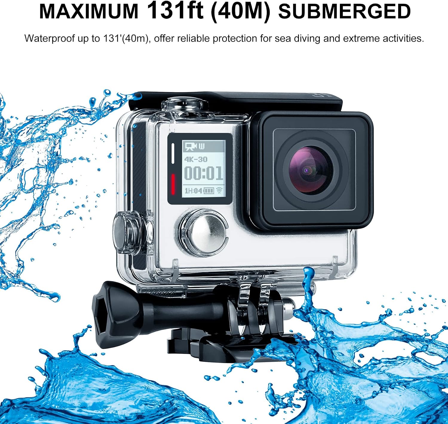 Waterproof Case for GoPro Hero 4 3 3+, 131ft Underwater Protective Housing Accessories Ideal for Scuba Diving, Snorkeling, Surfing, Dive Housing Case for GoPro 4 Black/Silver