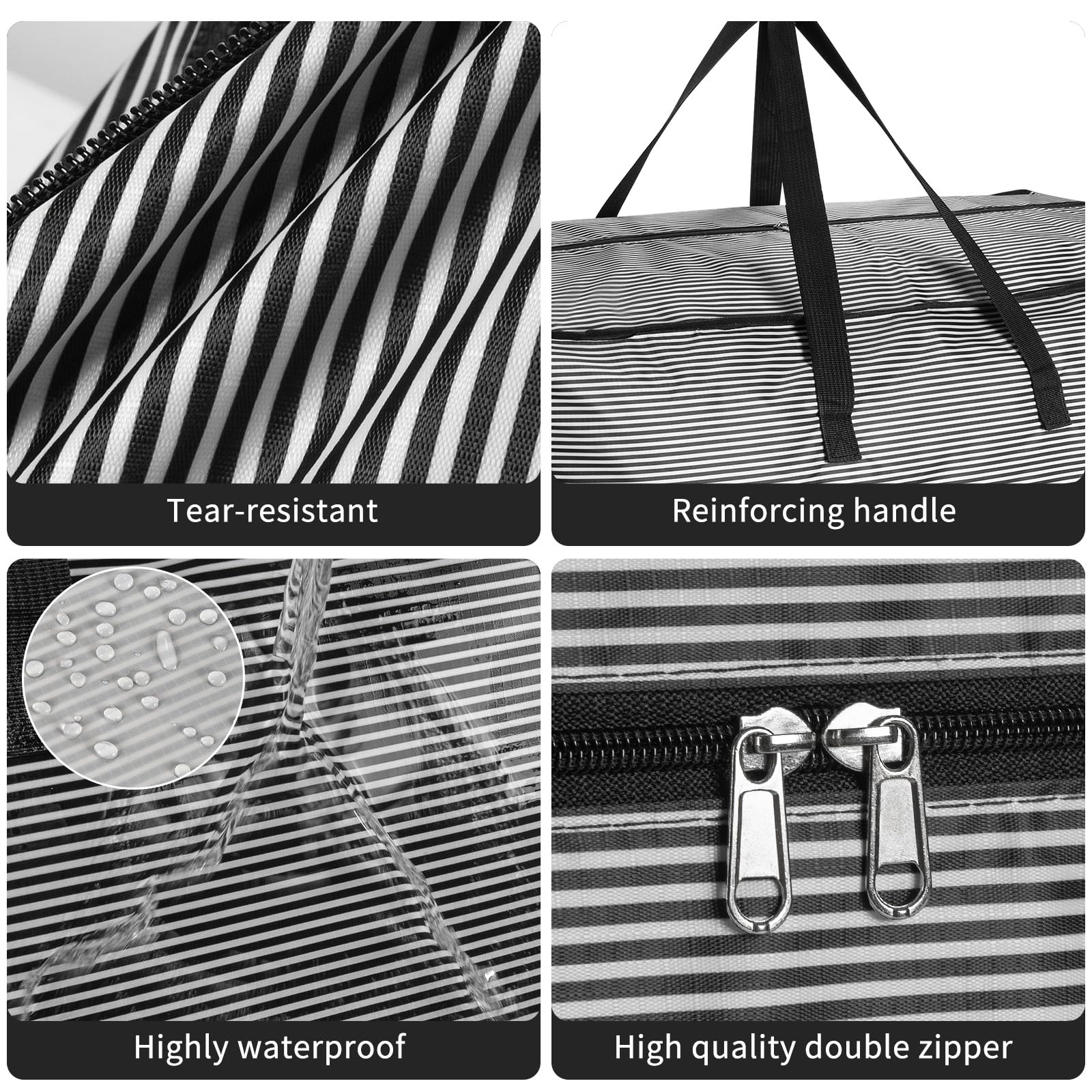 Lot de 6 sacs de rangement extra larges de 120 l avec couvercles pour déménagement, boîtes de rangement solides avec poignées zippées, sacs à linge durables pour vêtements