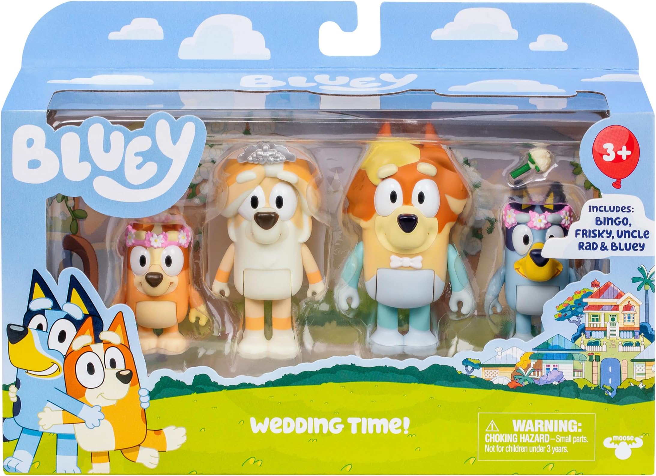 Bluey Figure 4-Pack Wedding Time, Re-Enact Uncle Rad and Frisky's Wedding Day and Bingo Flower Girl Figures
