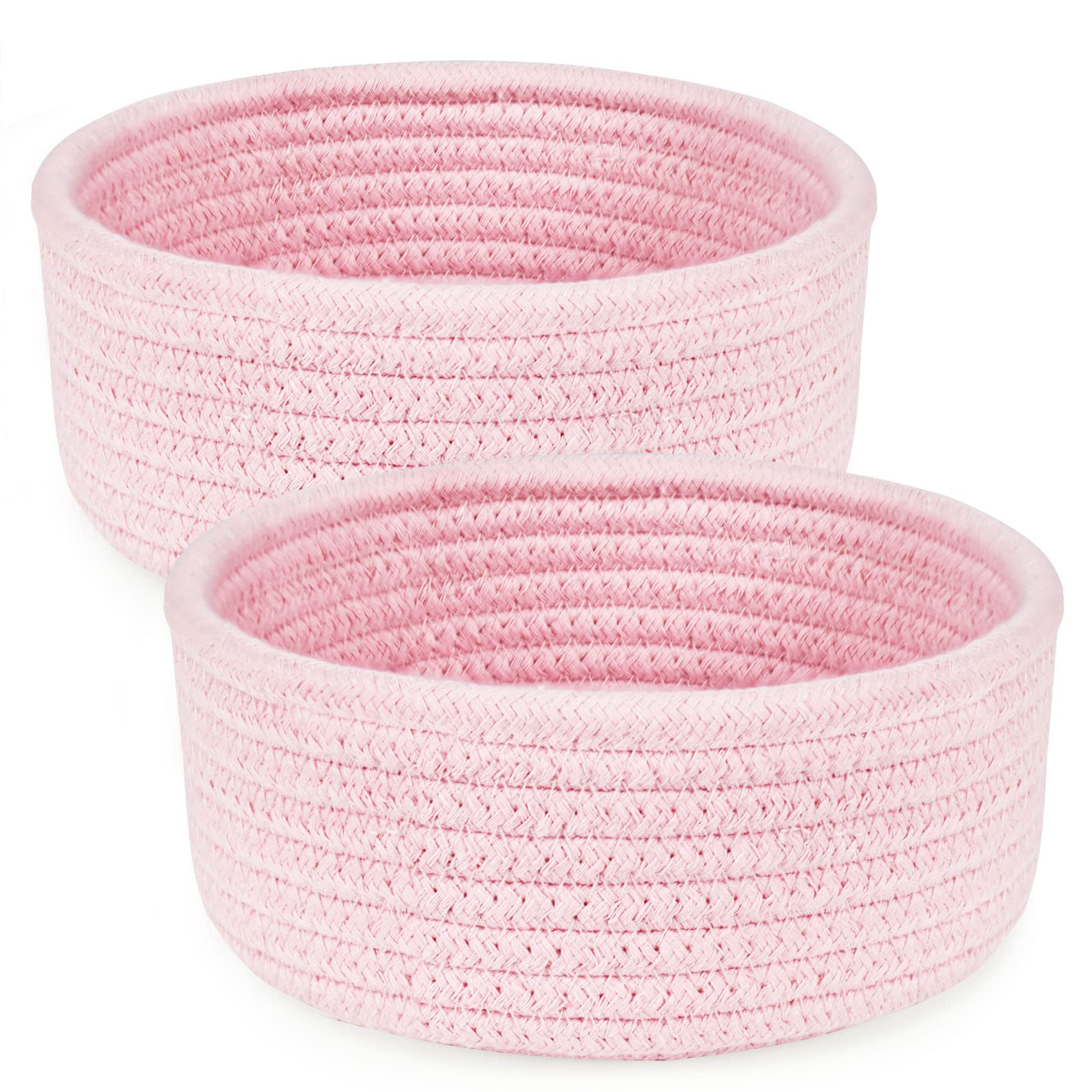 ABenkle 2 Pack Small Baskets, Cotton Rope Woven Basket, Cute Mini Tiny Storage Baskets, Decorative Boho Basket for Nursery Living Room Bedroom Shelf, Empty Gift Basket - Pink