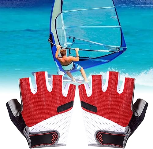 Miniatura 7 de Miayaya 1 par de guantes de vela unisex con medio dedo, acolchados en la palma para vela, esquí acuático, surf, remo y otros deportes acuáticos al