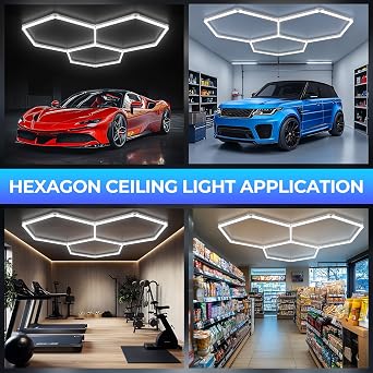 ALLYES Hexagon Garage Light,Honeycomb Hex LED Ceiling Lights, 6500K 100W 12860LM, DIY Splicing Hex Ceiling & Wall Decor Lights, for Workshop Basement Gym Warehouse Bar Barbershops [Energy Class D]