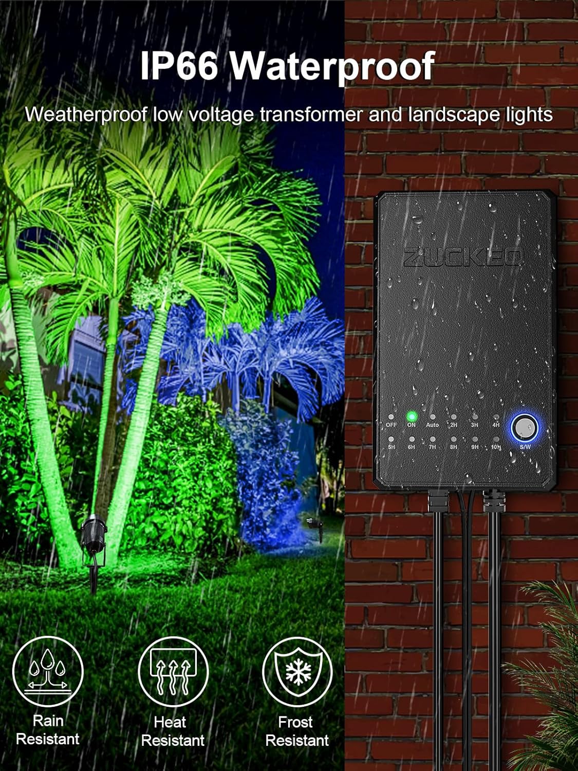 ZUCKEO All-in-One RGBW Landscape Lighting Kit, 5W Color Changing Low Voltage Landscape Lights with Transformer and 80FT Wire, LED Multi-Color Landscape Spotlights for Holiday Yard Garden House, 8Pack - Image 3