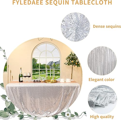 Miniatura 6 de Manteles de mesa de lentejuelas plateadas para fiestas, 60 x 120 pulgadas, rectangular, con purpurina, gran superposición, para mesas de pastel de 6