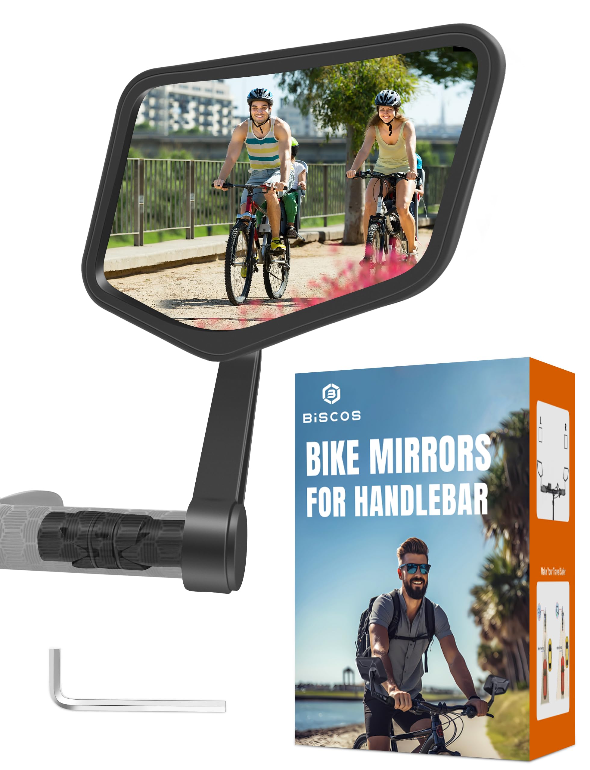 BISCOS Bar End Bike Mirrors Right, HD Stainless Steel Lens Bicycle Rearview Mirror, Scratch Resistant and Fall Resistant, E-Bike Safe Rear View Mirrors for Handlebar with Inner Diameter 15-23mm