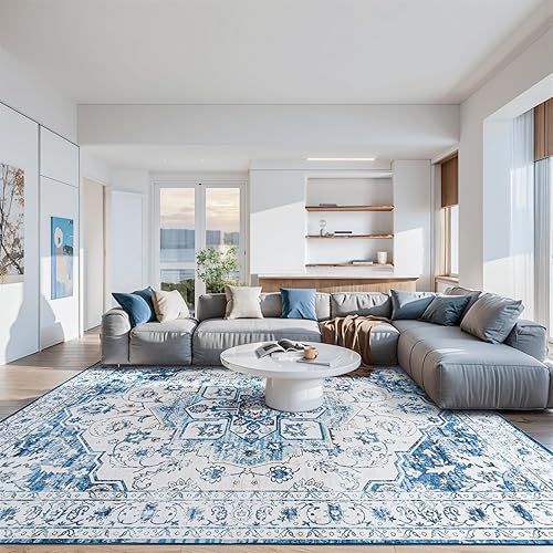 Miniatura 8 de VIPBED Alfombra de área de 3 x 5, lavable para sala de estar, entrada, dormitorio, cocina, alfombra de medallón vintage con respaldo antideslizante,