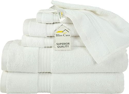 Miniatura 5 de Bliss Casa Juego de 6 toallas 2 toallas de baño, 2 toallas de mano y 2 toallas de baño, 100% algodón peinado de secado rápido, altamente
