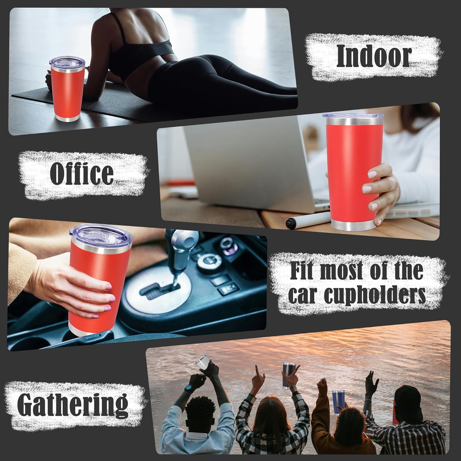 20 oz Tumbler Coffee Travel Tumblers Bulk with Lid Stainless Steel Double Wall Vacuum Insulated Mug Powder Coated Cups fit Car Cupholder for Hot and Cold - Red, 1Pack - Image 6