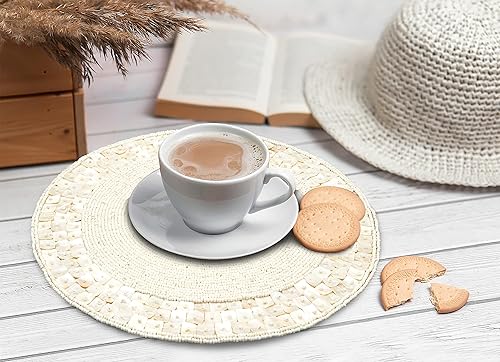 Miniatura 4 de Lightnpro - Cargador individual redondo con cuentas a mano, tapete Seacell decorativo marfil de 13 pulgadas para mesa de comedor, decoración de mesa