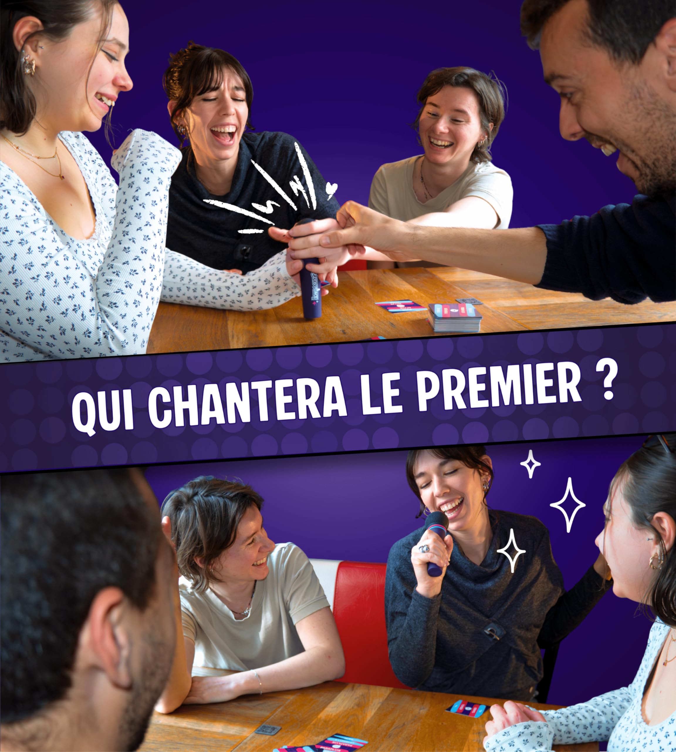 STARAOKÉ – Jeu de société Musical et drôle - Jeu d'Ambiance Entre Amis ou en Famille - Attrapez la réplique de Micro et Chantez Avant Les Autres ! Dès 8 Ans - 2 à 8 Joueurs - 350 Cartes Chant - 4