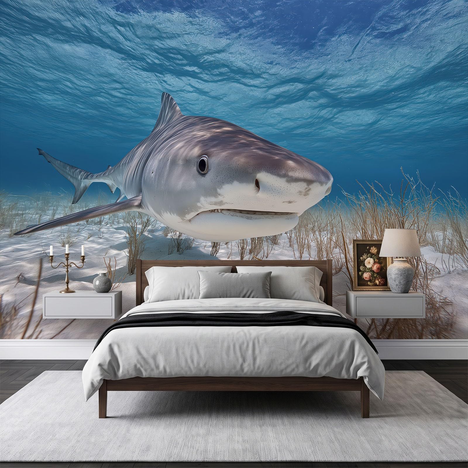 Générique 200 x 140 cm Panoramiczna Fotografia Zwierzęta Rekin Tygrys 3D Projekt ścienny, dekoracja ścienna, tapety z włókniny dekoracja ścienna salon sypialnia, niebieski