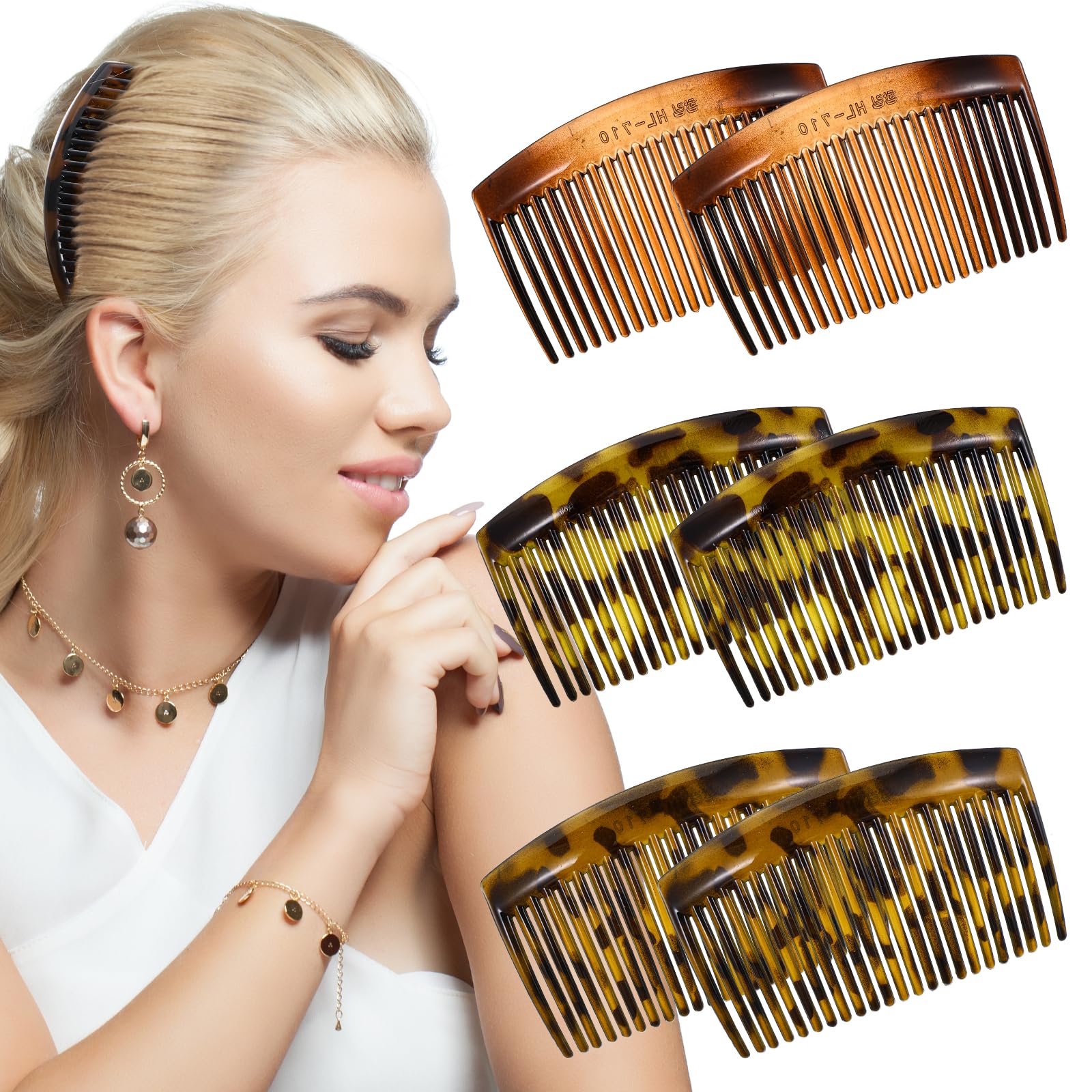 6PCS Decorative Hair Combs for Women, Ymapinc French Side Comb Accessories, Tortoise/Leopard Print Twist Combs, Strong Hold for Styling, Women's Accessories