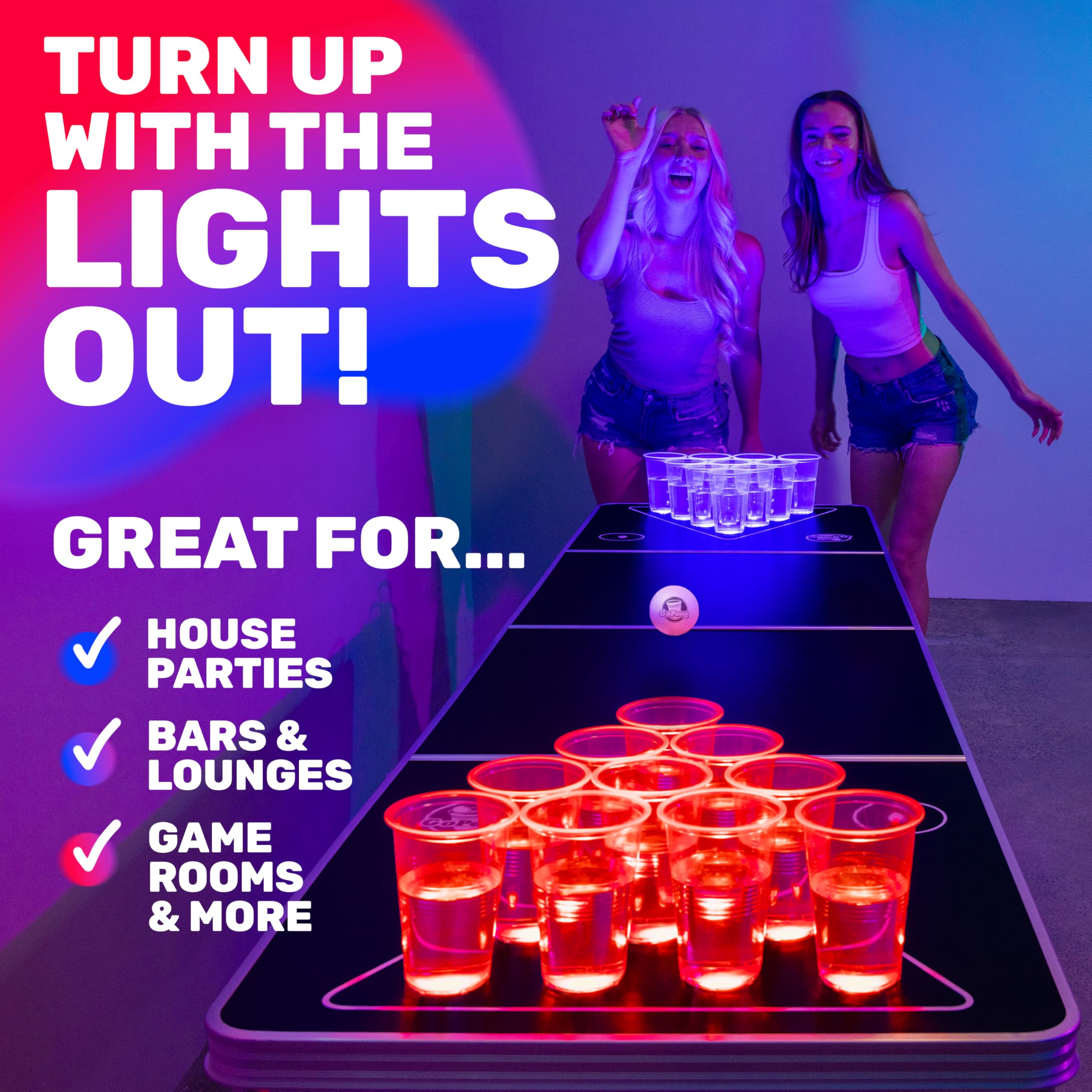 GoPong Tavolo Da Beer Pong Pieghevole 1,8m – Portatile Con Valigetta E 6 Palline Incluse – Per Feste, Bar E Giardino