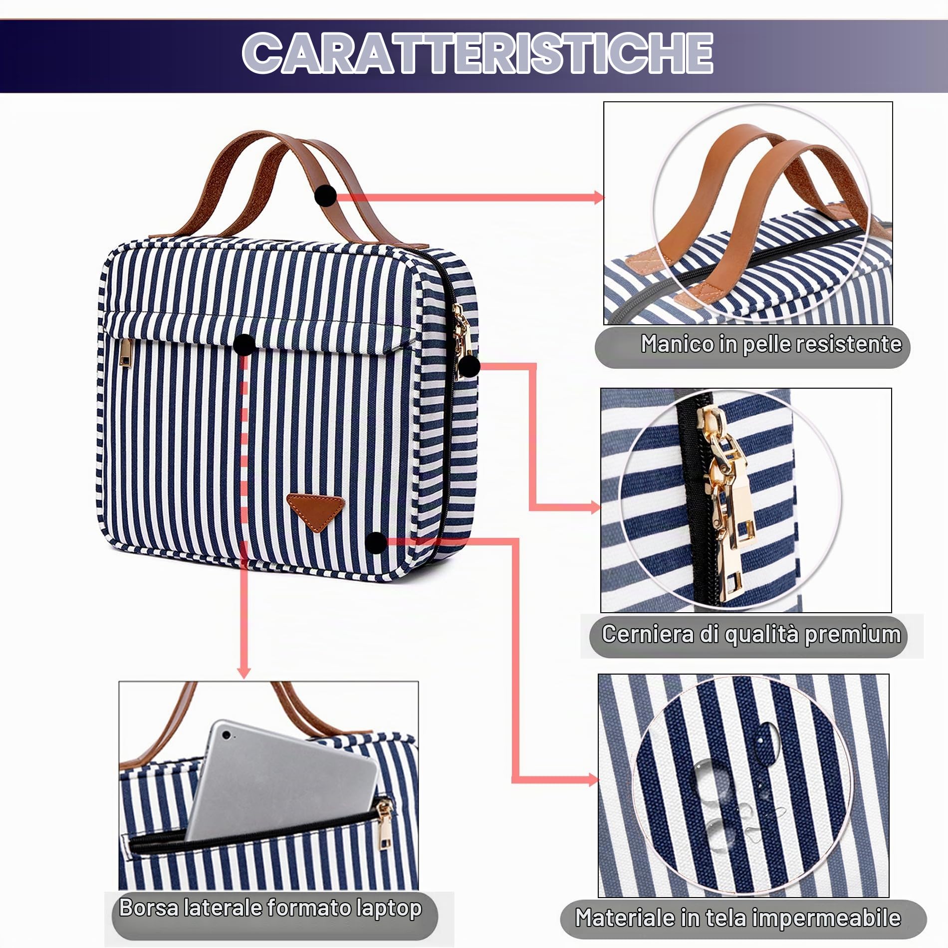 Beauty case da viaggio appendibile, ampio organizer per cosmetici e articoli da toeletta con gancio