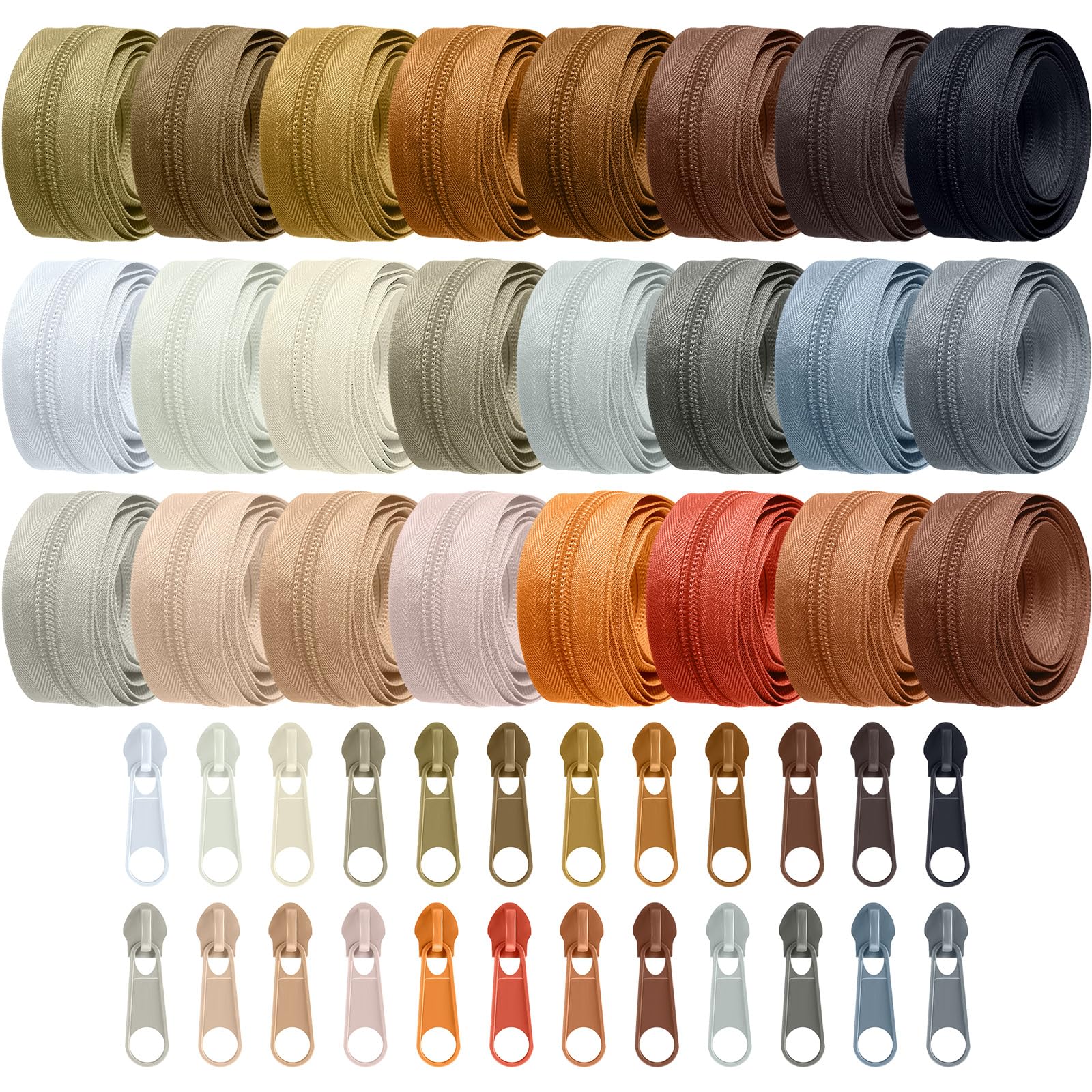 Photo 1 of Syhood 24 Colors Zipper Repair Kit, #5 Nylon Coil Sewing Zippers Sewing Supplies Zipper Tape Zippers by the Yard with 96 Pcs Zip Pulls Sliders Purse Hardware for Bags Making(24yard,Brown Series)