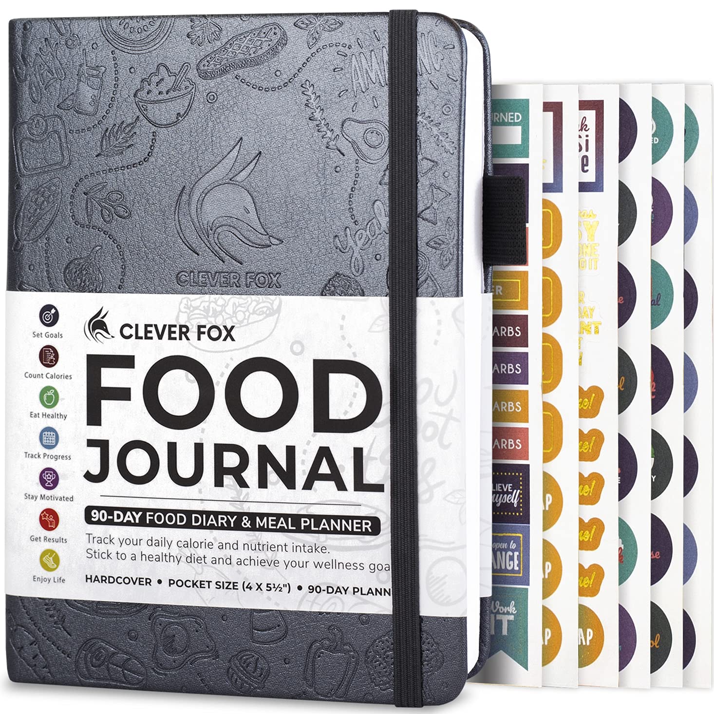 Clever Fox Food Journal Pocket - Daily Food Diary, Meal Planner to Track Calories & Nutrients, Weight Loss Tracker Notebook, 10x14cm (Silver Black) โ image 1