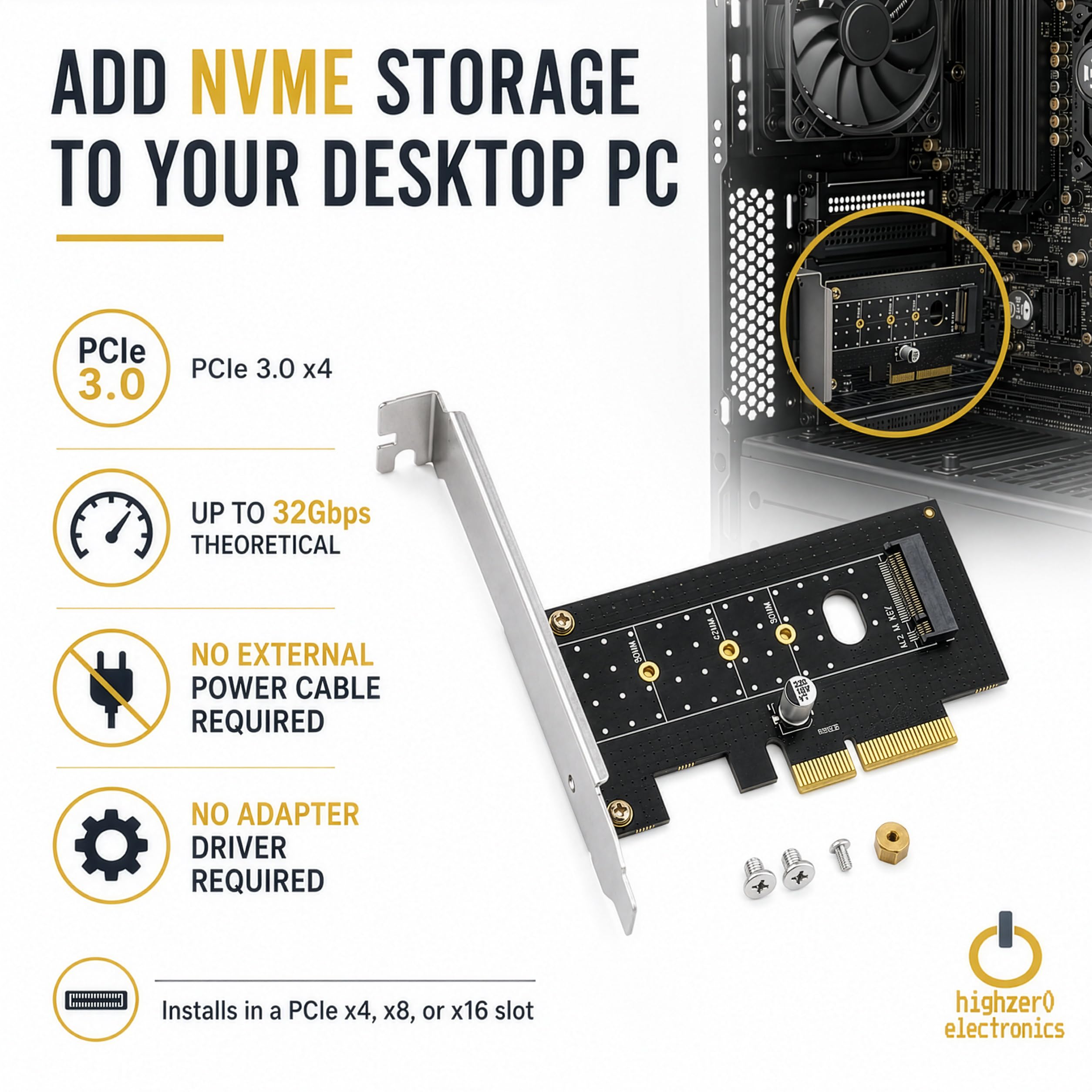 M.2 NVMe SSD NGFF to PCIE X4 Adapter M Key Interface Card Support PCI-e PCI Express 3.0 x4 2230-2280 Size M2 SSD M2 PCIE Adapter (M.2 SSD to PCIe x4)