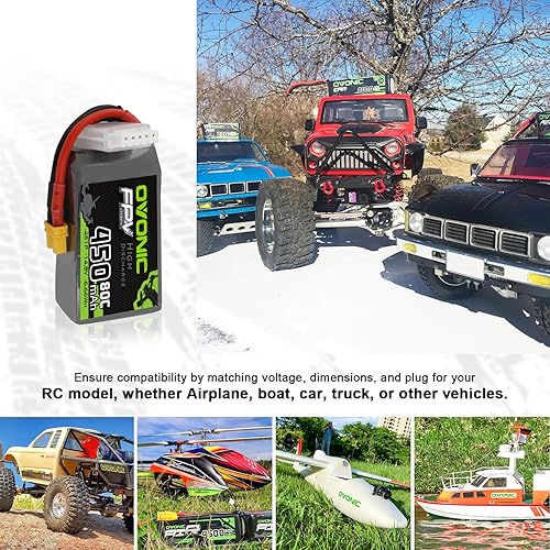 Miniatura 5 de OVONIC 4S Lipo Batería 80C 450mAh 14.8V Lipo Batería con conector XT30 para RC FPV Racing Drone Quadcopter (4 paquetes)