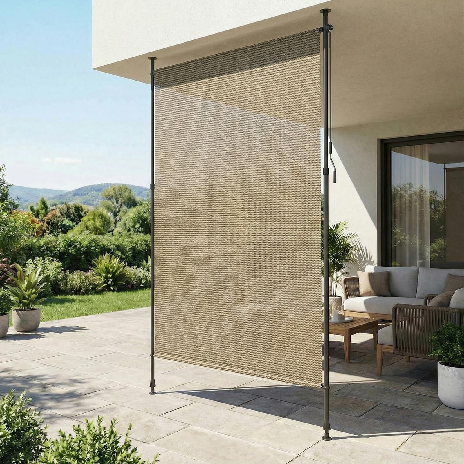 LIFERUN Store Vertical HDPE 150x310 cm Marron, Manivelle sans Perçage, Extensible Occultant, Brise-Vue, Protection Solaire, Résistant aux Intempéries pour Balcon, Terrasse, Jardin