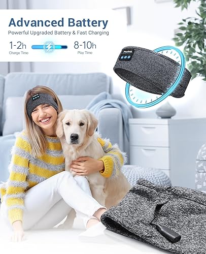 Vista 2 de Perytong Sleep Headphones Wireless, Bluetooth Sports Headband Headphones with Ultra-Thin HD Stereo Speakers Perfect for Charcoal Grey