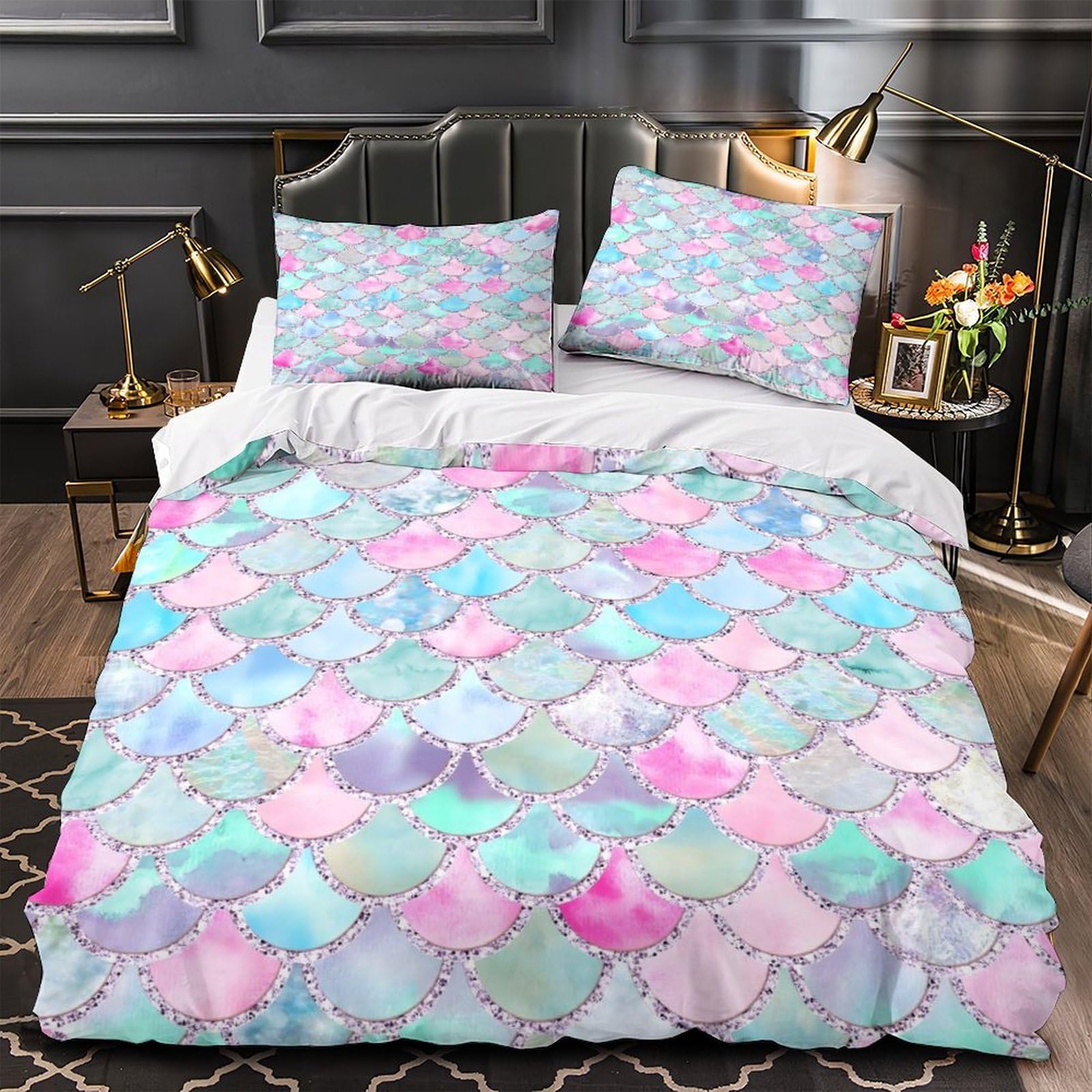 Housse de couette sirène 220x240 en microfibre hypoallergénique pour lit ado