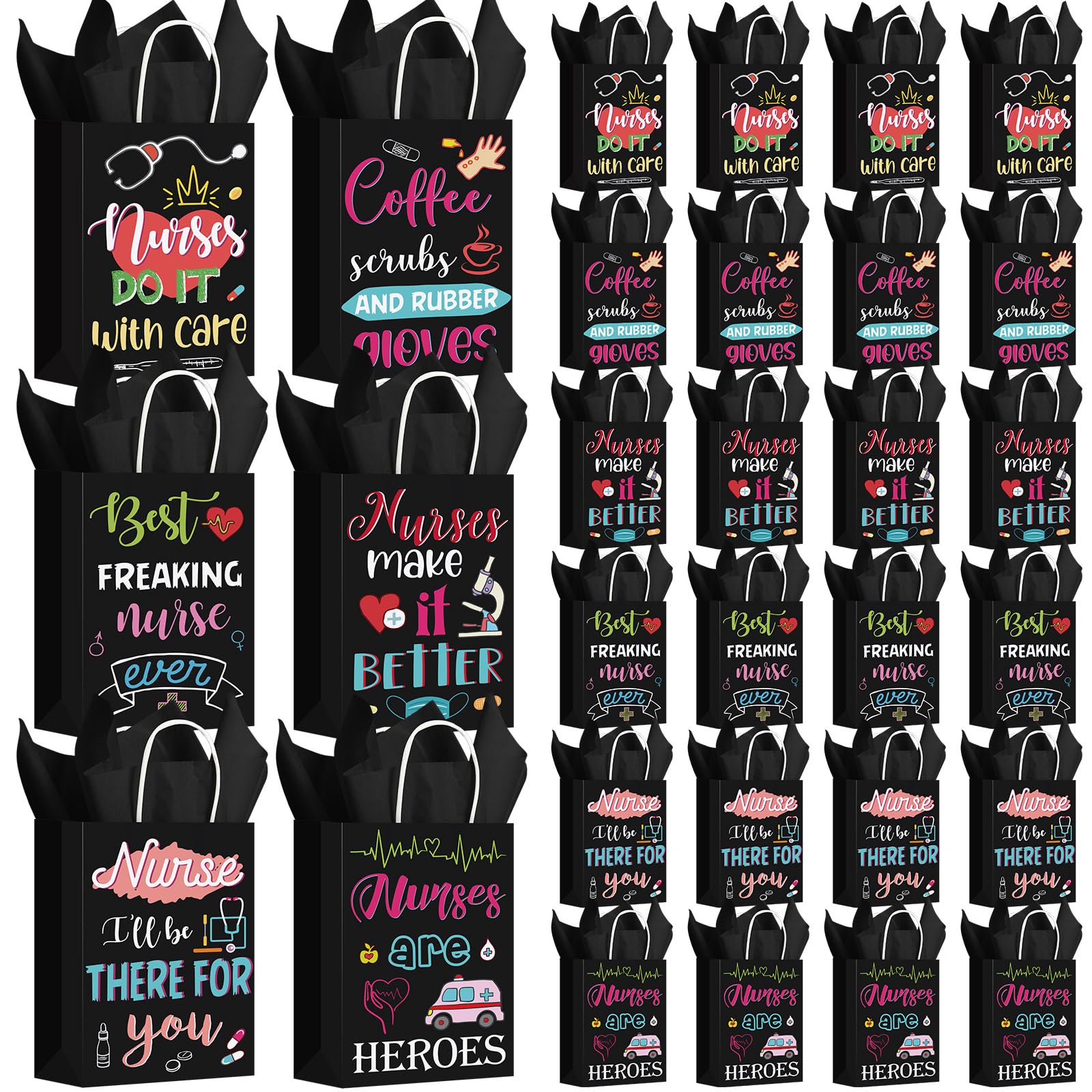 Resholder 30 Pcs Nurse Appreciation Gift Bags with Tissue Papers Nurses Week Paper Bags with Handles Thank You Treat Pouches Nursing Day Gifts for Thank Party Nursing Graduates Doctor Healthcare