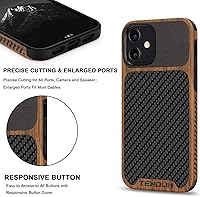 Vista 5 de TENDLIN Compatible con iPhone 12 CaseiPhone 12 Pro Funda de grano de madera con textura de fibra de carbono, funda híbrida de cuero negro