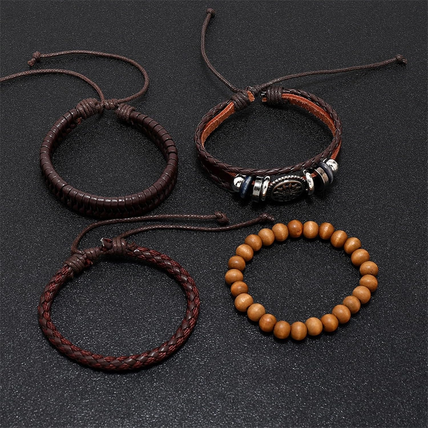 [ROMUKA] レザー ブレスレットセット ヴィンテージ織りレザーブレスレット DIY ジュエリー 男女兼用