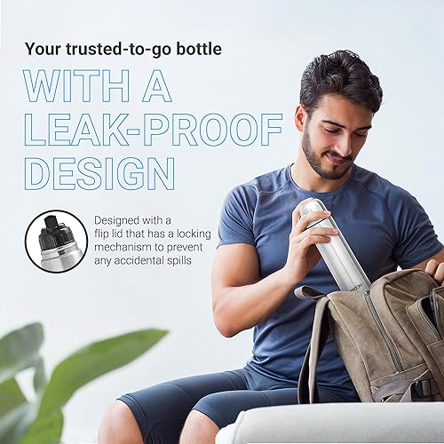 Miniatura 4 de Milton Thermosteel - Tapa abatible 500, termo de doble pared aislada al vacío de 16 onzas, botella de agua fría y caliente las 24 horas con tapa,