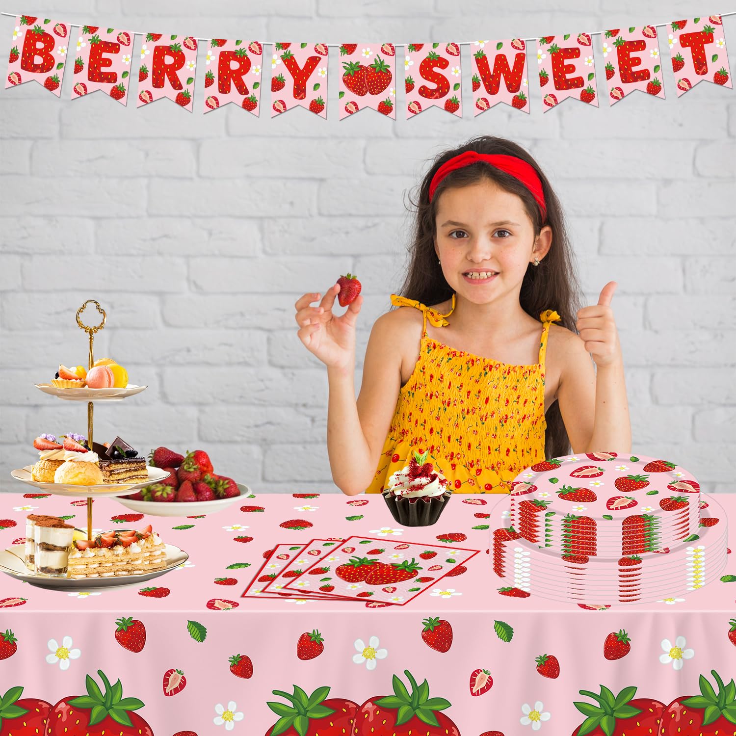 Aardbeienservetten - Fruit Verjaardagsversieringen, Zomerfeestbenodigdheden, Aardbeienbabyshower, Eerste verjaardag Bes, Feestdecoratie aardbei - België