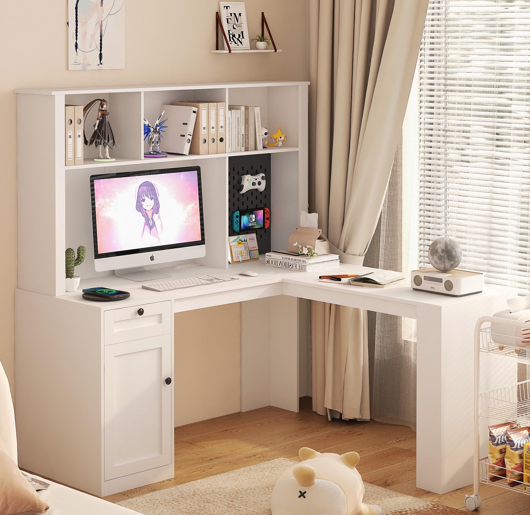 Amazon.com: KEIKI L Shaped Home Office Desks with Outlet, Pegboard
