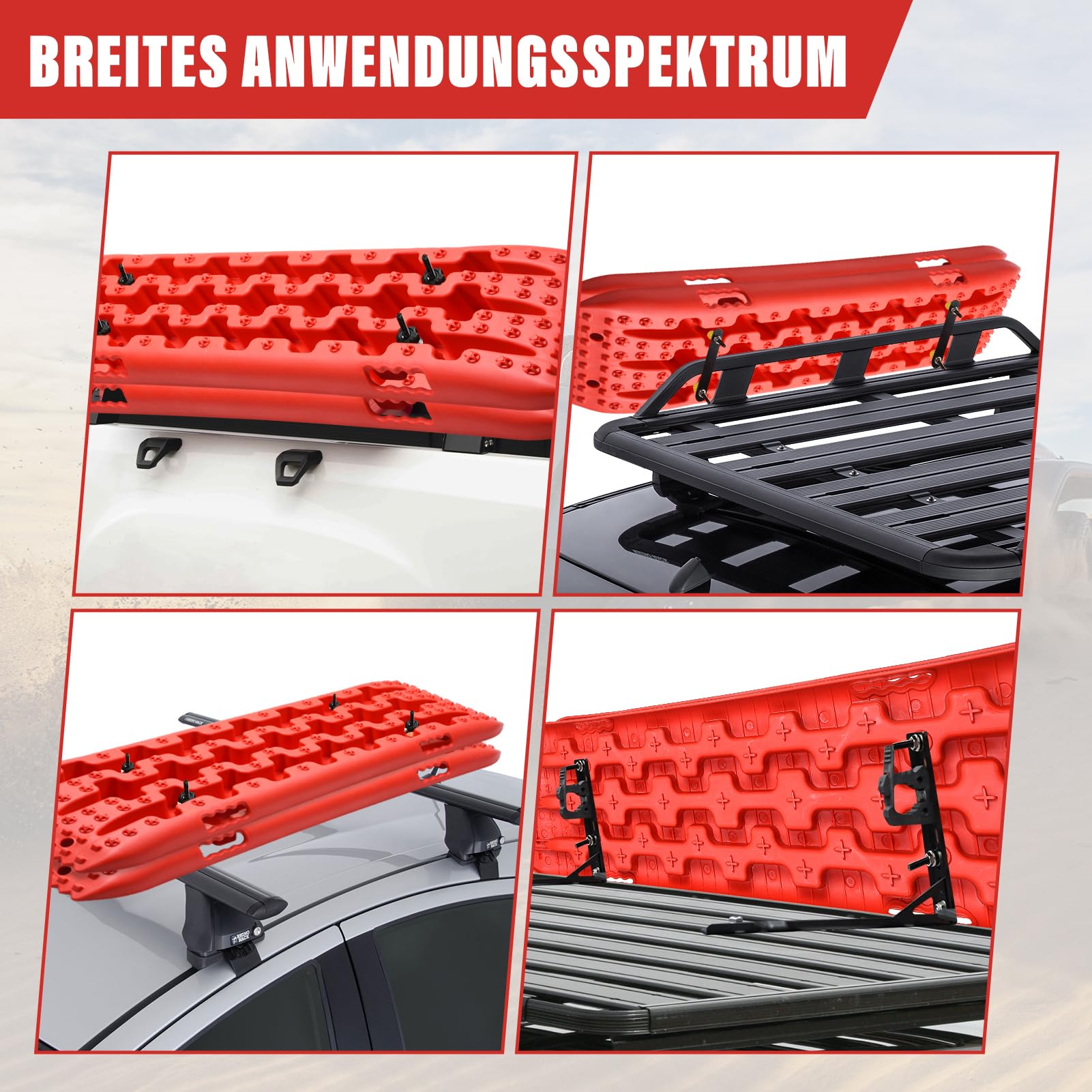 Tablero De Tracción Para Nieve Y Barro, 2 Piezas - Alta Resistencia 10 Toneladas, Diseño Antideslizante Con Clavos En Cruz Y Pentágono, Para Vehículos Todo Terreno | Negro, Rojo, Naranja