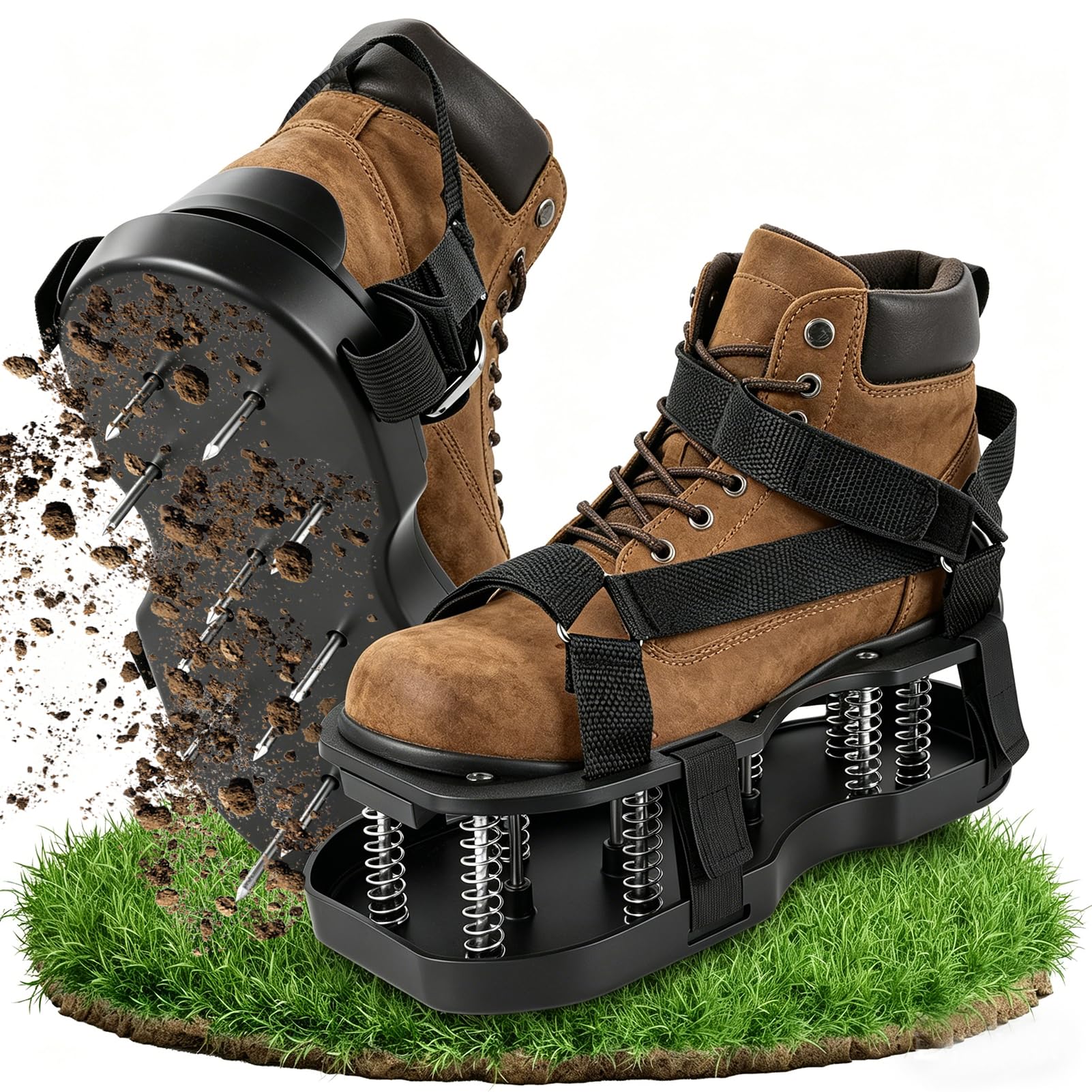 Lawn Aerator Shoes with Double Spring Design & 26 Spikes,Heavy Duty Spiked Shoes with Adjustable Hook & Loop Straps,Effective Aerating Universal Size Pre-Assembled Scarifier for Lawns Yard Garden