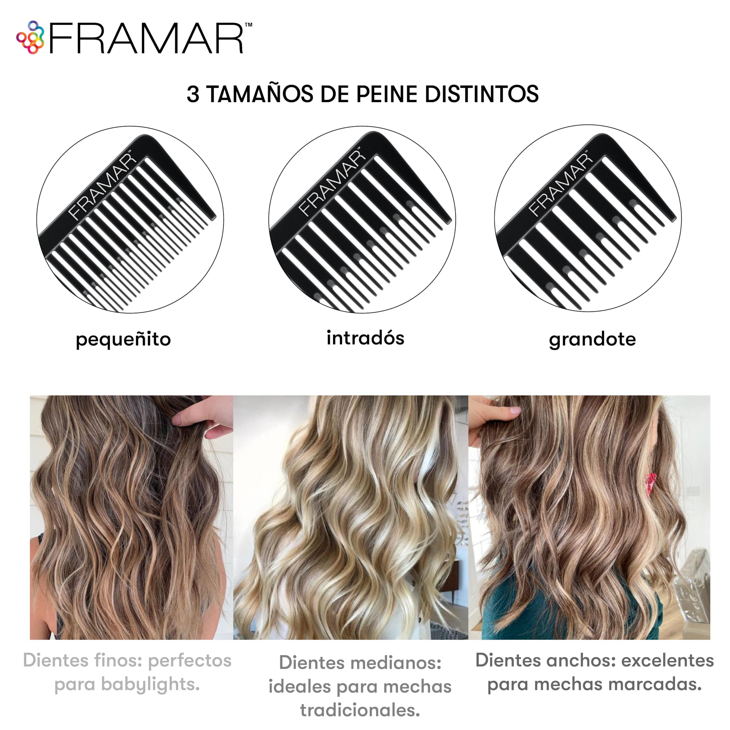 Framar Peines de Peluqueria Profesional - Peinetas Para el Pelo, Peine Para Mechas Pelo, Peine Pelo, Set Peines de Peluqueria, Hair Dye Comb – Paquete de 3 Unidades, Tonos Pastel