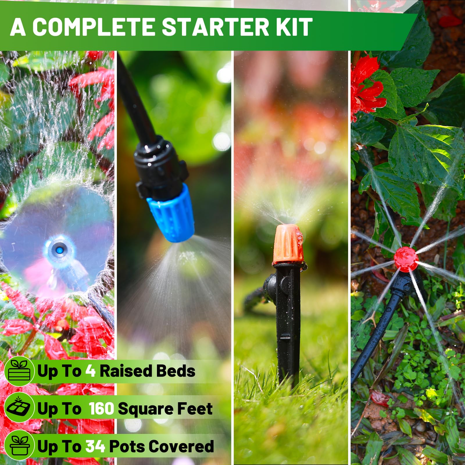 Sistema de riego por goteo de 236 pies, sistema de riego de conector rápido para jardín, kit automático de riego por goteo de invernadero para cama elevada, sistema de riego de plantas con tubo de 1/4