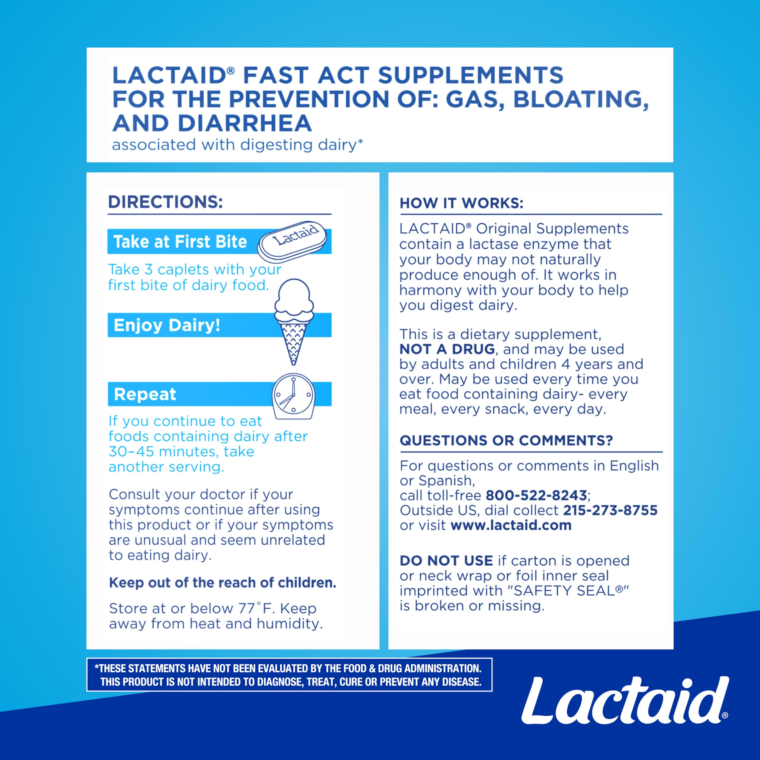 Lactaid Original Strength Lactose Intolerance Caplets, 120 Ct — Amazon image 7