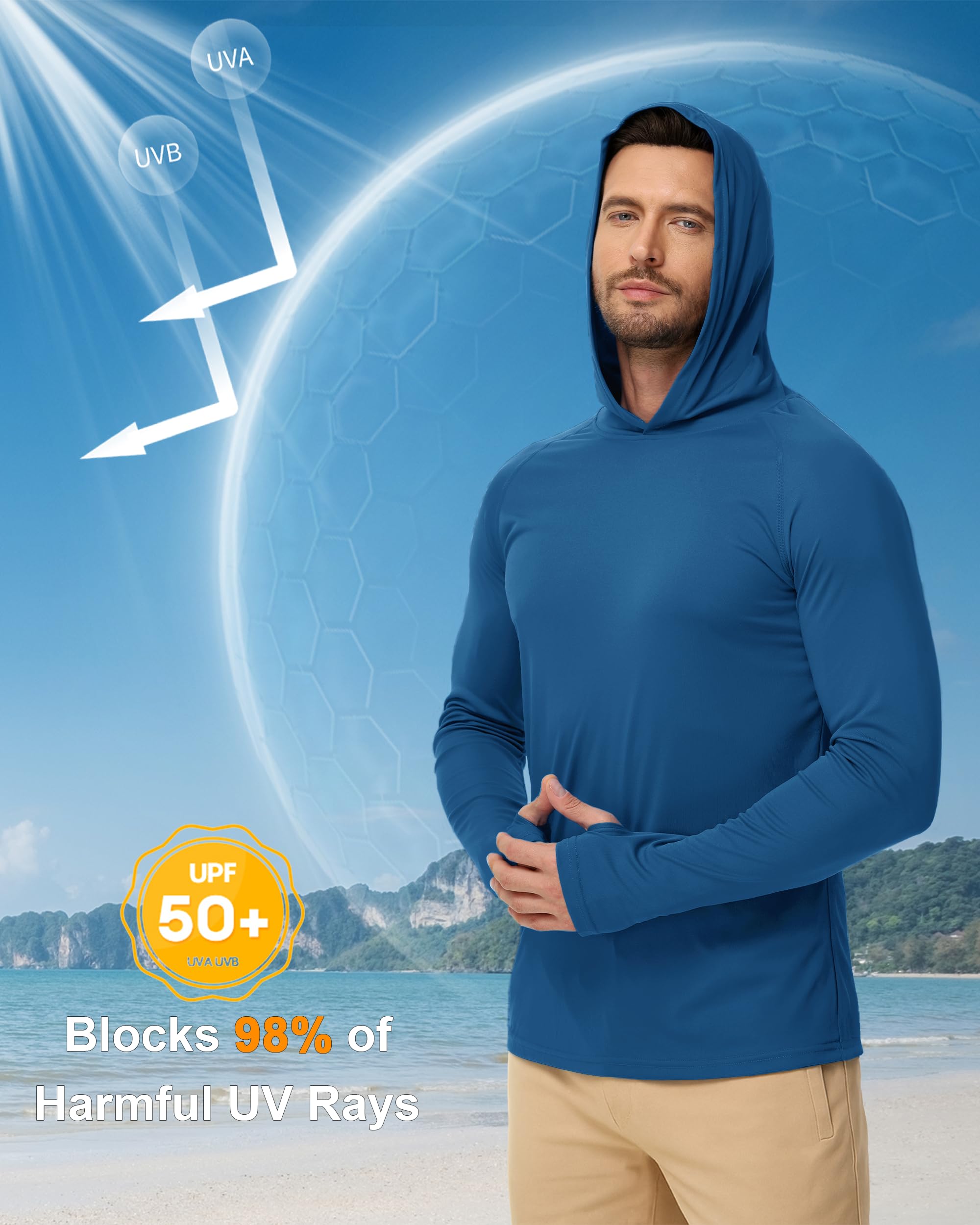 Boladeci Boladeci Men's UPF 50+ Sun Protection UV Shirt Hoodie Quick Dry Long Sleeve Plain Rash Guard Fishing Swim T-Shirts in use