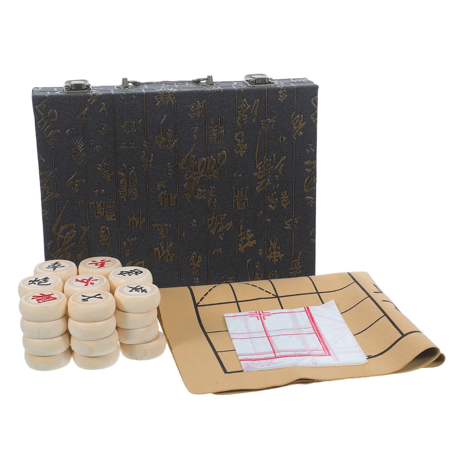 Toddmomy Juego de Ajedrez de Madera Maciza con Tablero PU y Caja de Madera de Palo de Rosa, Portátil y Decorativo para Estudio y Viaje