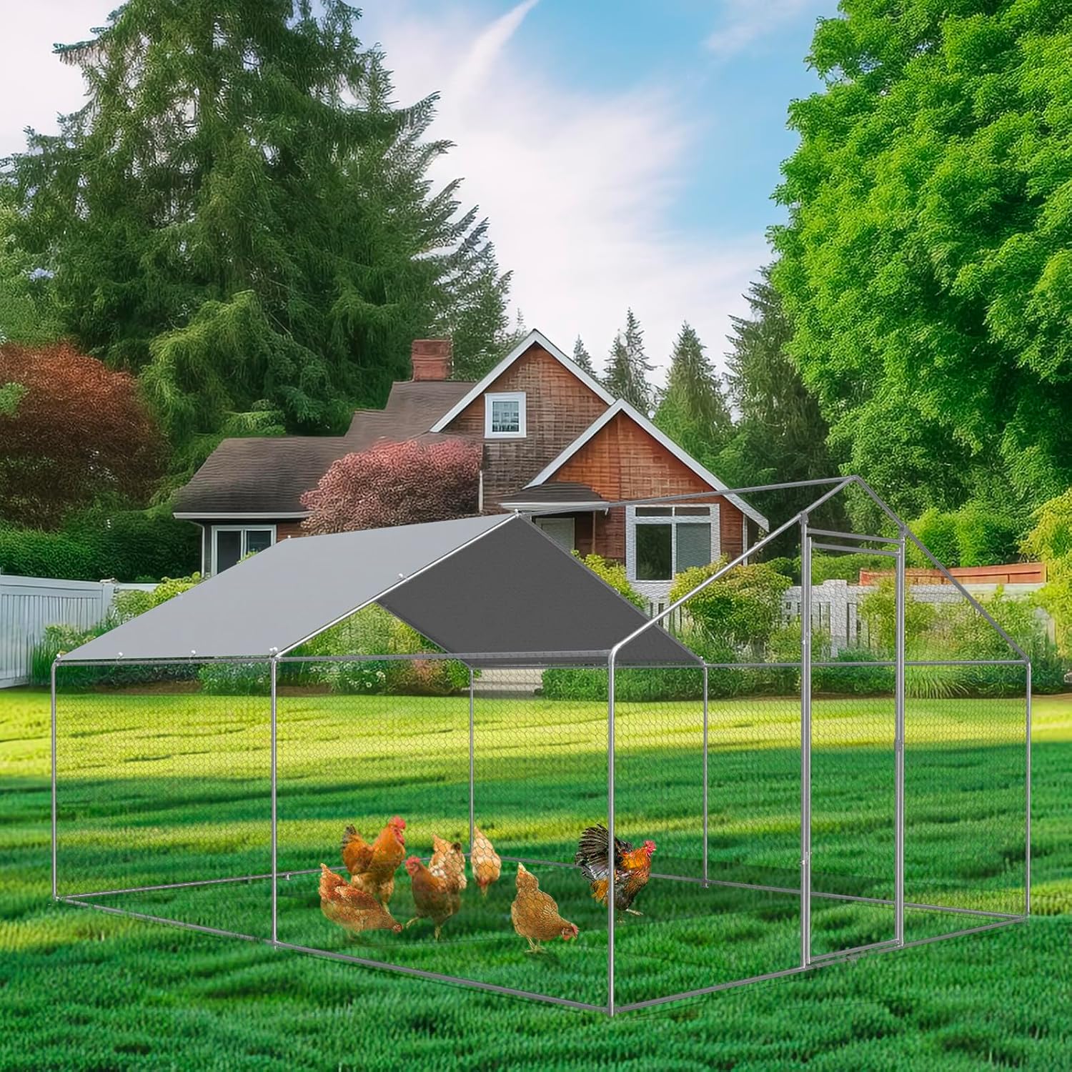 Chicken Coop Cover, 11.5 * 6.5 FT Chicken Run Cover with Ball Bungees Cords, Sun Shade Cloth for Yard Large Chicken Coop, Walk-in Chicken Run Pen, Duck Coop Tarp (1 Pack, Silver)