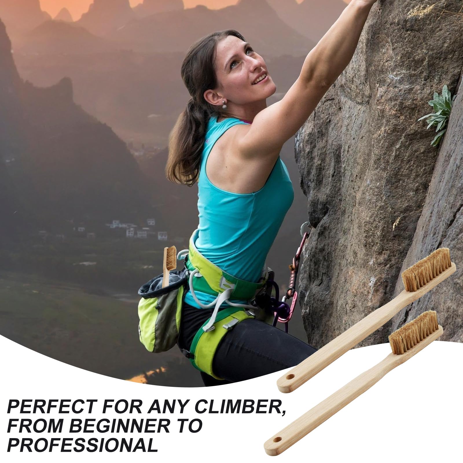 2 Unidad Cepillos de Escalada, Cepillos de Limpieza Boulder, Cepillo Firme para Escaladas en Roca con Cerdas Gruesas de Pelo de Jabalí, Accesorios de Boulders, para Escalada en Roca, Boulder