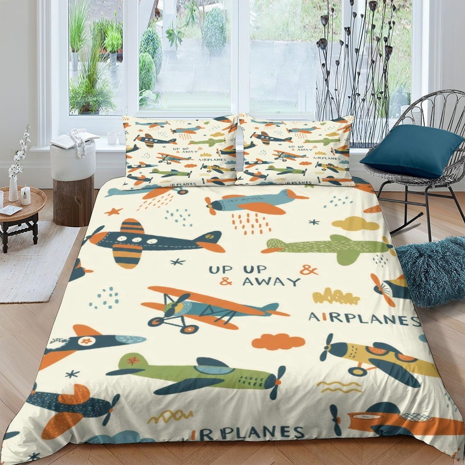 Ctjqhvkz Style-4 3D Printed Vintage Airplane Fitted Sheet Microfiber Soft Anti-Slip Cartoon Aircraft Bed Cover For Bedroom Guestroom Decor Single（135X200cm）