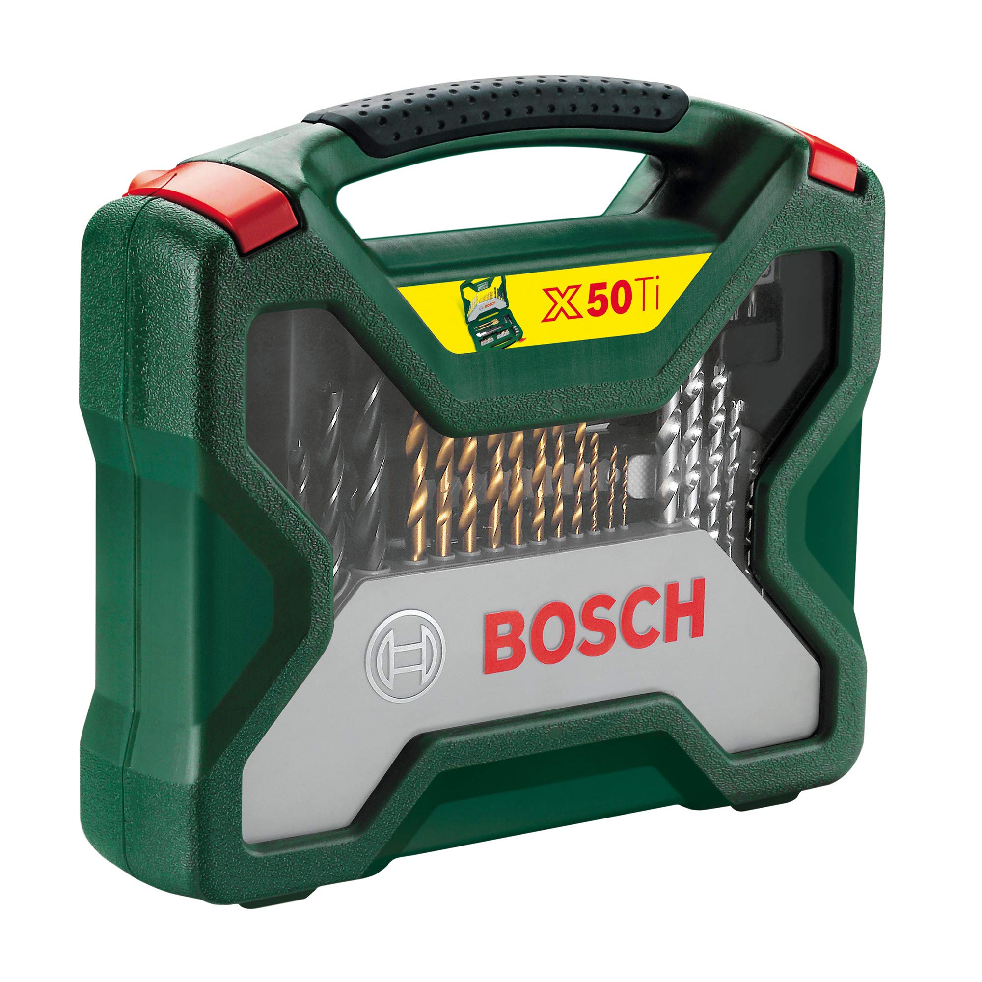 Bosch Universal Impact 800 - Taladro percutor, 800 W, empuñadura adicional, tope de profundidad, maletín (ref. 0603131100) & X-Line Titanio - Maletín de 50 unidades para taladrar y atornillar