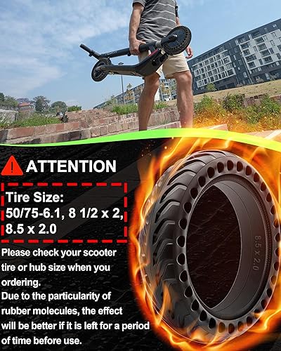 Miniatura 6 de Paquete de 2 neumáticos de scooter 5075-6.1 sin cámara, mejora tu scooter con neumáticos Airless de 8.5 x 2.0, neumáticos de repuesto de 8 12 x2