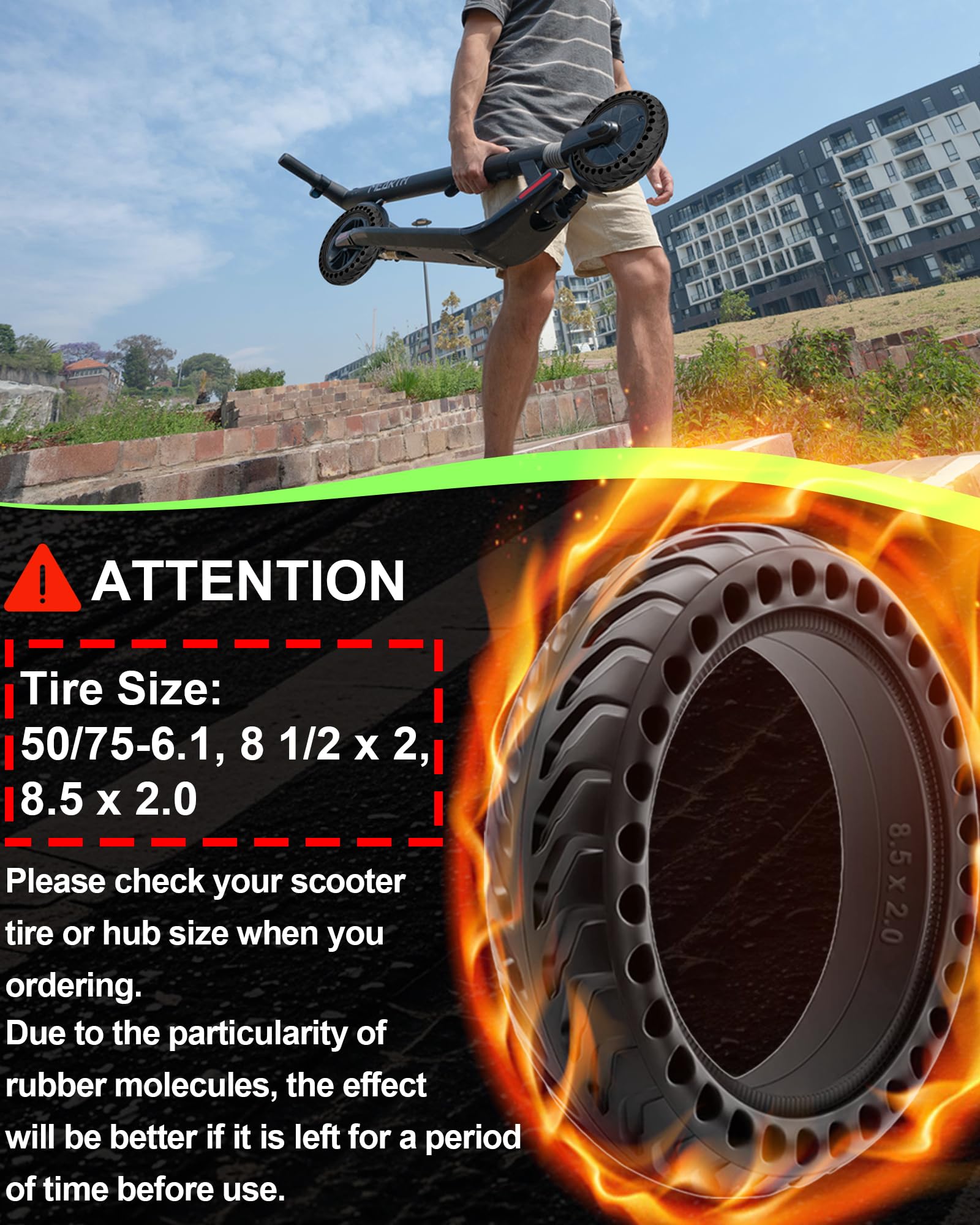 2 Pezzi Pneumatici 8,5x2,0 (50/75-6.1) Gomme Piene per Monopattino Elettrico, Compatibili con Xiaomi M365/Pro 2/3/3 Lite, Hiboy S2, Gotrax GXL V2/XR/APEX