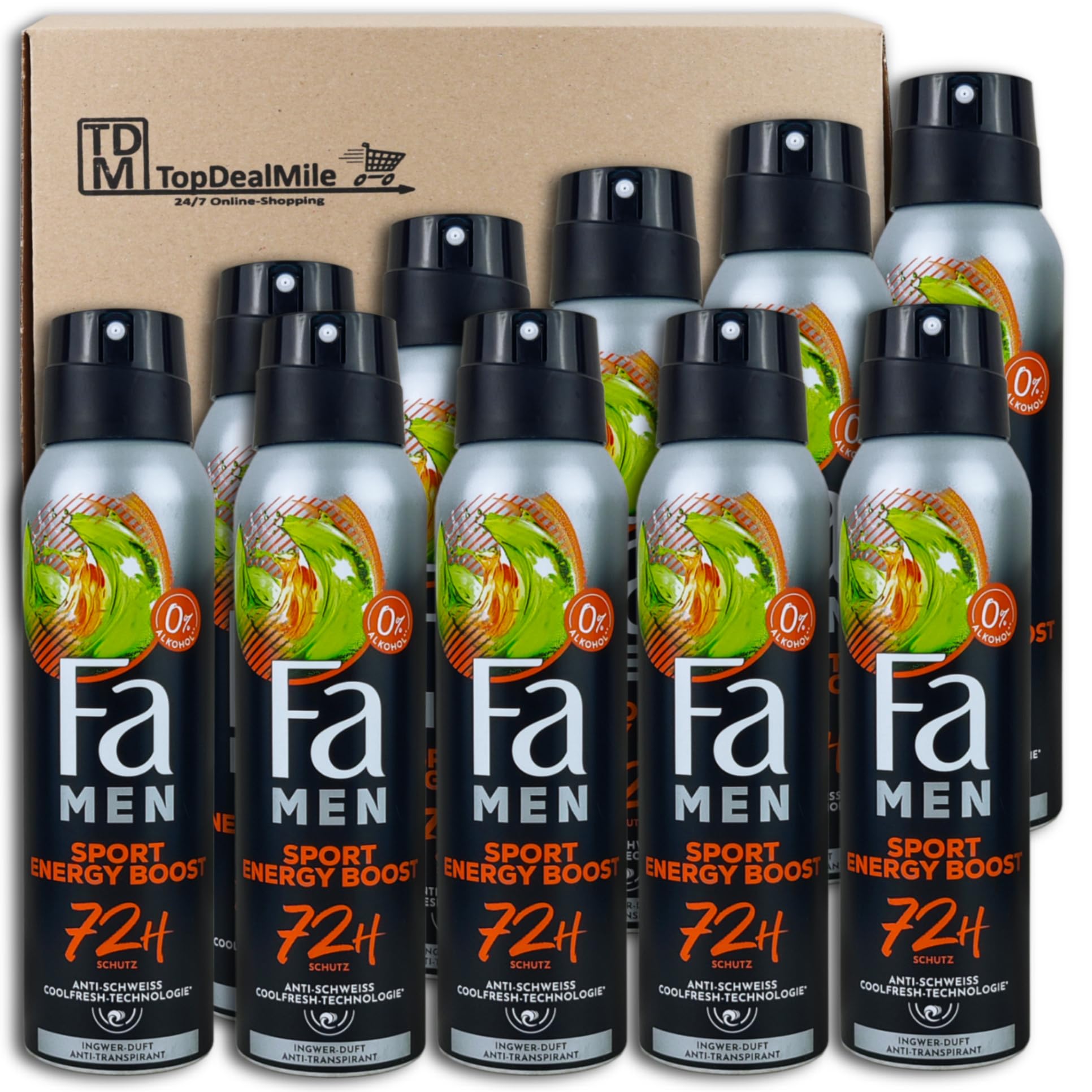 Confezione scorta di deodorante Fa - FA Men antitraspirante Sport Energy Boos, 10 x 150 ml