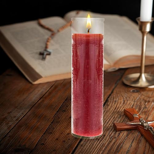 Miniatura 3 de Mega Candles 6 velas de cristal de oración devocional de 7 días de color rojo sin perfume, velas de cera prémium de 2 x 8 pulgadas, ideales para
