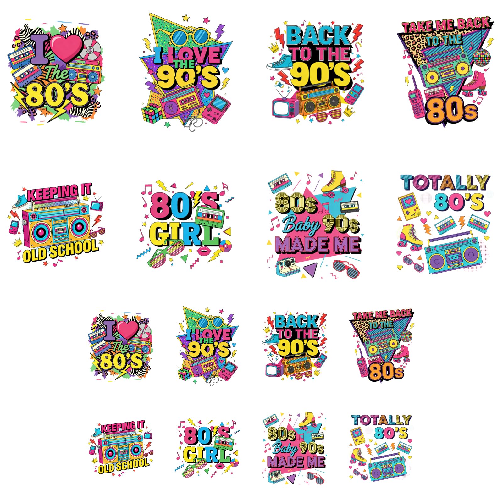 ANATTASOUL 16 Sheets Iron on Transfers for T-Shirts Retro Cassette Tapes DTF Transfers Ready to Press, Washable Vinyl Heat Press Iron on Patches for Women Clothing Hat Bag Pillow DIY Crafts Gifts