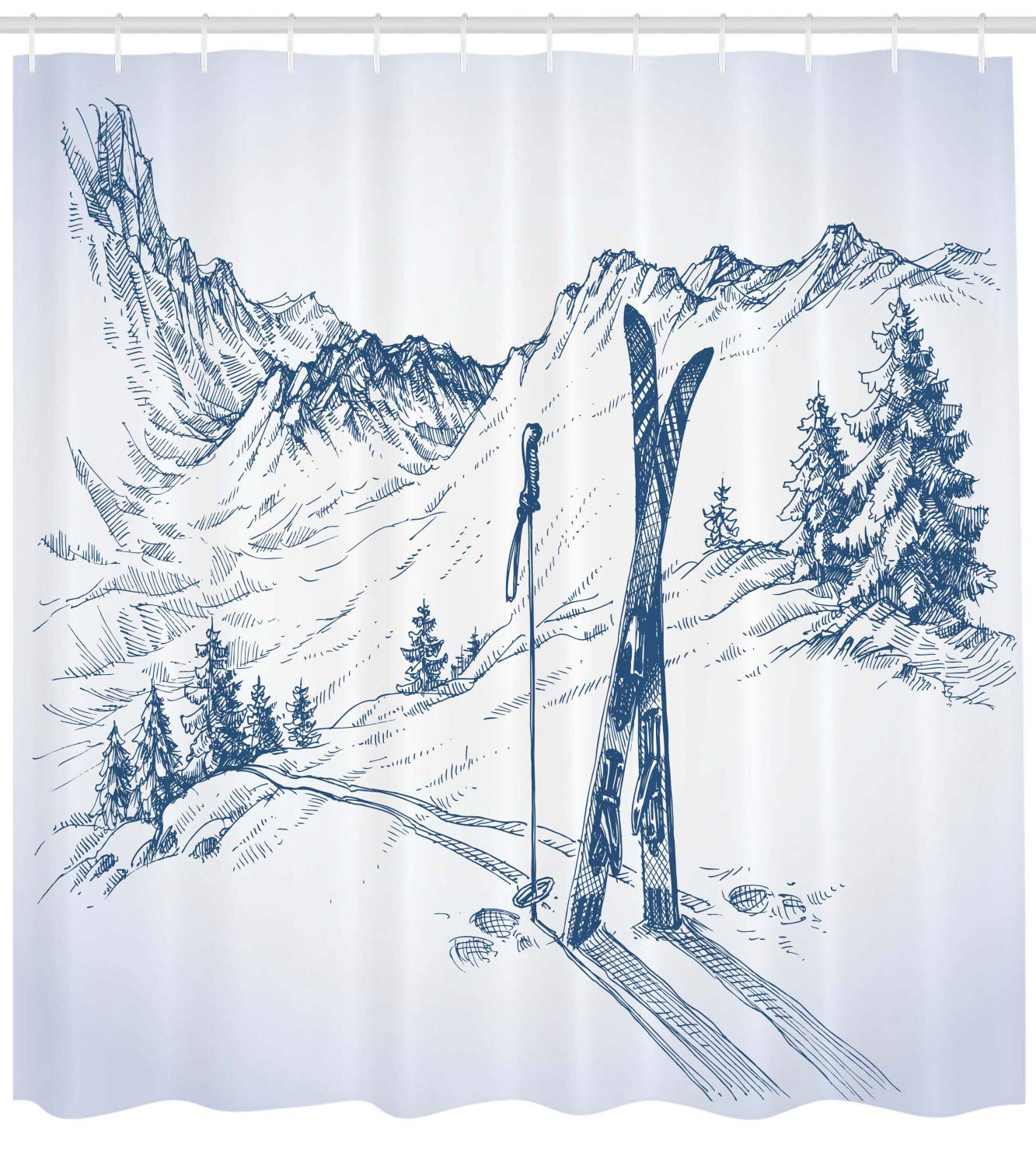 DYNH Winter-Duschvorhang, 177,8 X 177,8 Cm - Skifahren-Motiv, Polyester, Inkl. 12 Haken - Für Badezimmer, Weihnachtsdeko