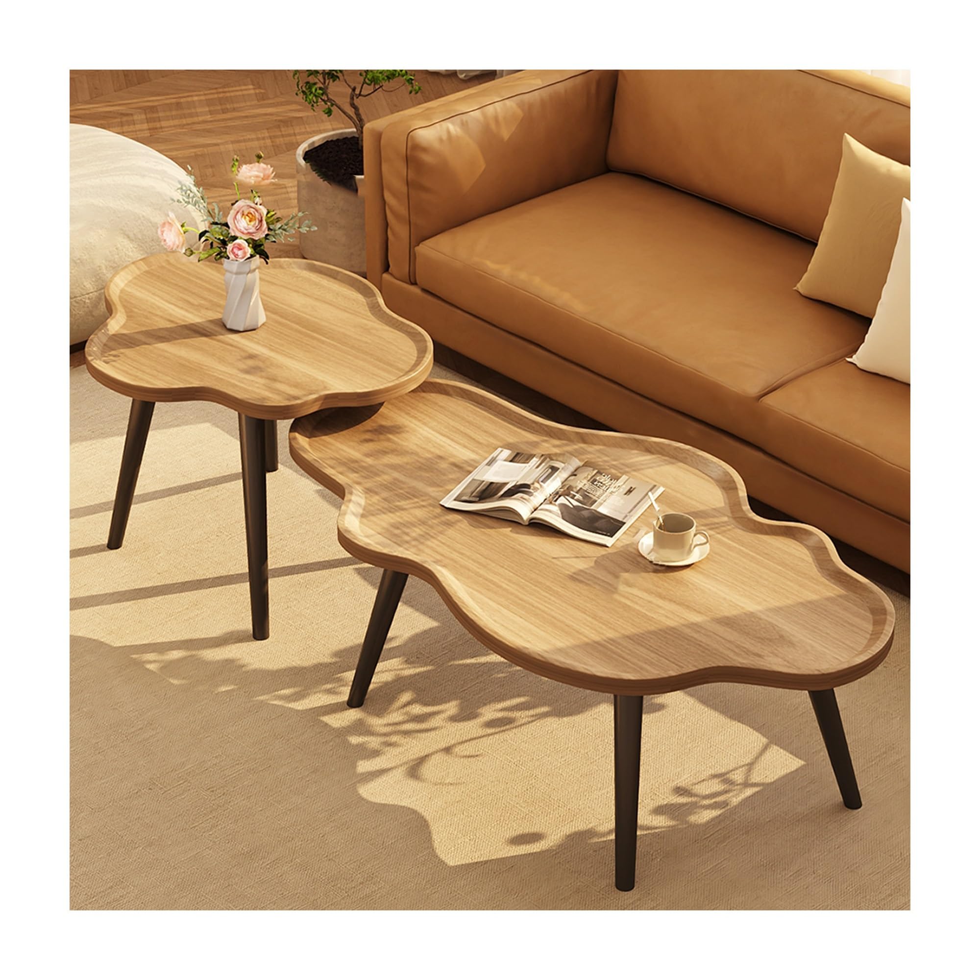 Tables à thé mid century cloud ensemble de tables basses gigognes irrégulières bois de salon
